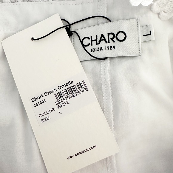 Charo Ruiz Short Dress Ornella White Lace Trim Mini Slip Dress Womens Large NEW - Picture 8 of 9